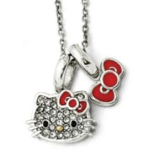NEW HELLO KITTY Sterling Silver Crystal Face with Bow Pendant